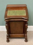 REPRODUCTION MAHOGANY DAVENPORT - lidded top box over a green tooled leather slope and fitted