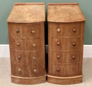 VINTAGE PINE BOW FRONTED BEDSIDE CABINETS, A PAIR - with false drawer front cupboard doors, 72cms H,