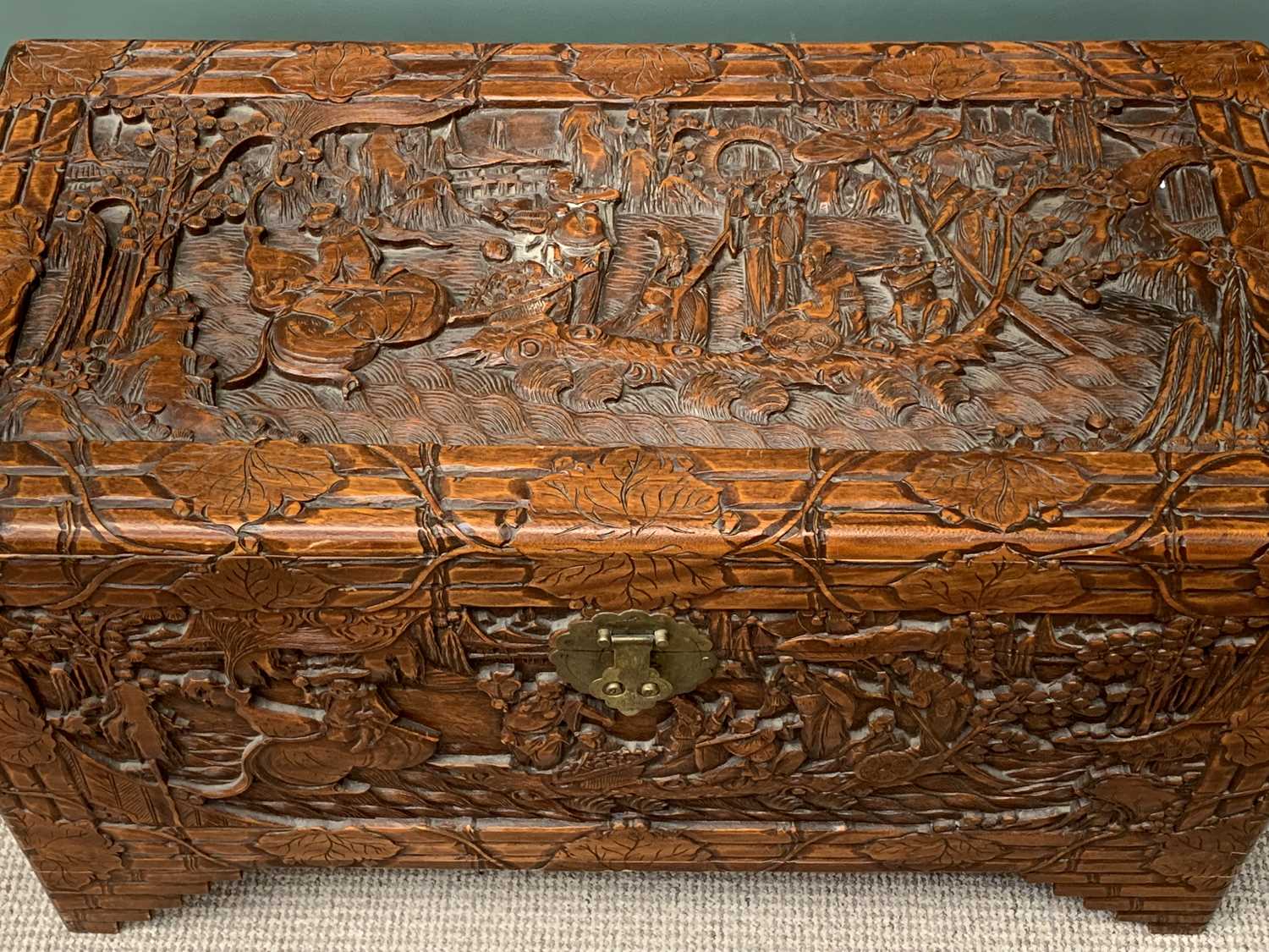 CARVED CHINESE CAMPHORWOOD CHEST - 59cms H, 101cms W, 51cms D - Image 3 of 5