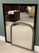 MIRRORS - a large wooden framed mirror, 132cms H x 106cms W and an arched top decorative framed