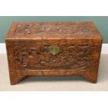 CARVED CHINESE CAMPHORWOOD CHEST - 59cms H, 101cms W, 51cms D