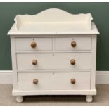 A VINTAGE PINE WASHSTAND CHEST - with two short over two long drawers having turned wooden knobs,