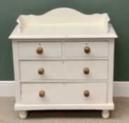 A VINTAGE PINE WASHSTAND CHEST - with two short over two long drawers having turned wooden knobs,