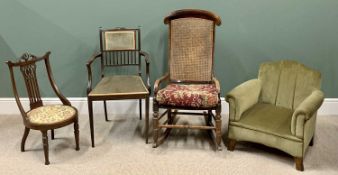 VINTAGE CHAIR ASSORTMENT (4) - to include a scalloped back easy chair, a cane backed rocker and