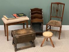 FURNITURE ASSORTMENT (5) - to include a drop-front coal box/magazine rack, music stool, circular