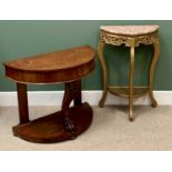 HALL/CONSOLE TABLES (2) - one gilt with marble top, 92cms H, 66cms W, 34cms D and a mahogany duchess