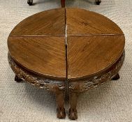 NEST OF 5 CARVED CHINESE HARDWOOD TABLES - one circular and four quarters, 50 x 76cms diameter