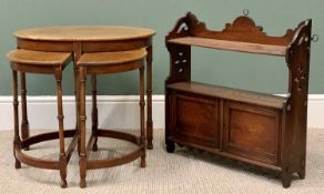 20TH CENTURY MAHOGANY NEST OF 3 CIRCULAR TABLES - on turned and block supports, 51cms H, 59cms W,