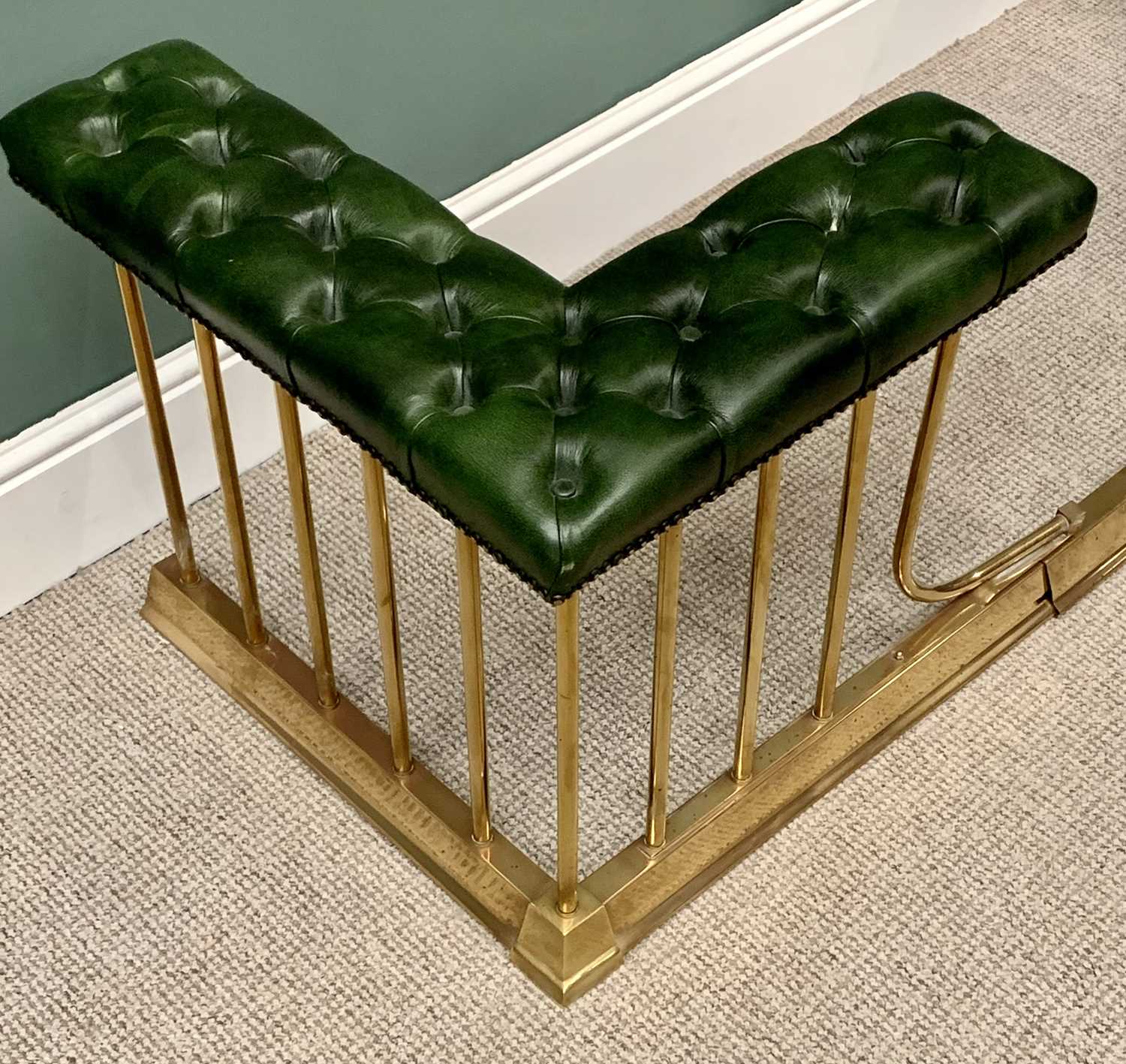 CLUB FENDER - reproduction brass adjustable with buttoned green leather type seat pads, 56cms H, - Image 2 of 3