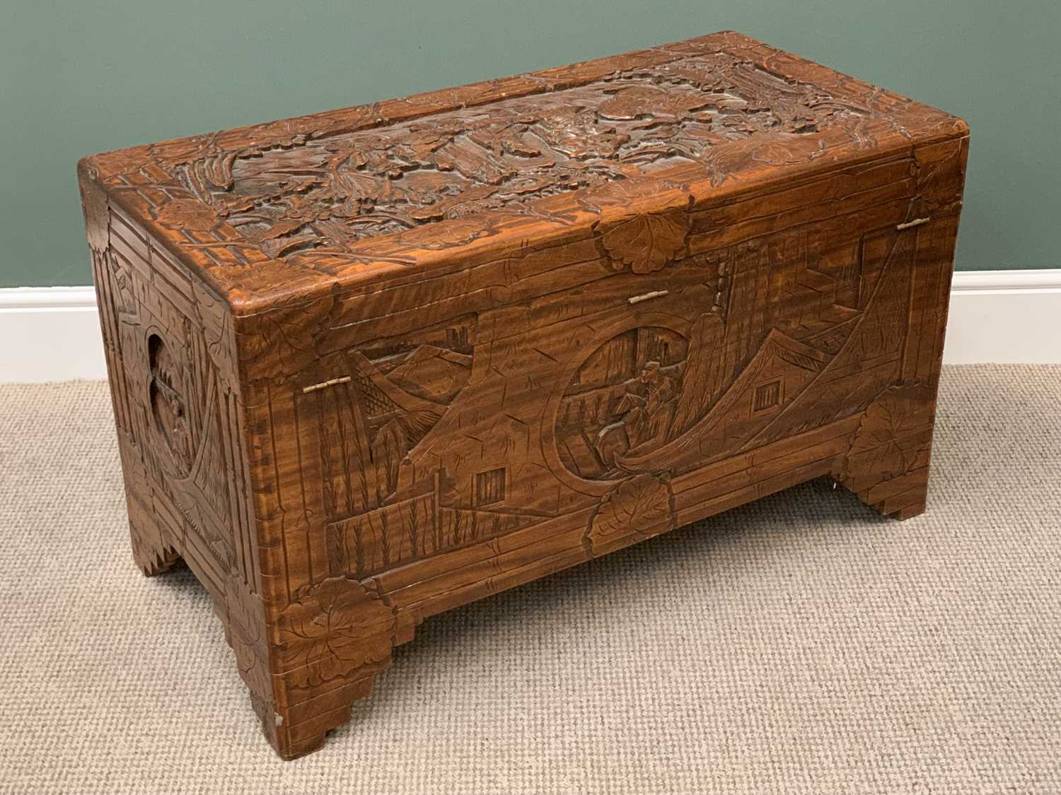 CARVED CHINESE CAMPHORWOOD CHEST - 59cms H, 101cms W, 51cms D - Image 2 of 5
