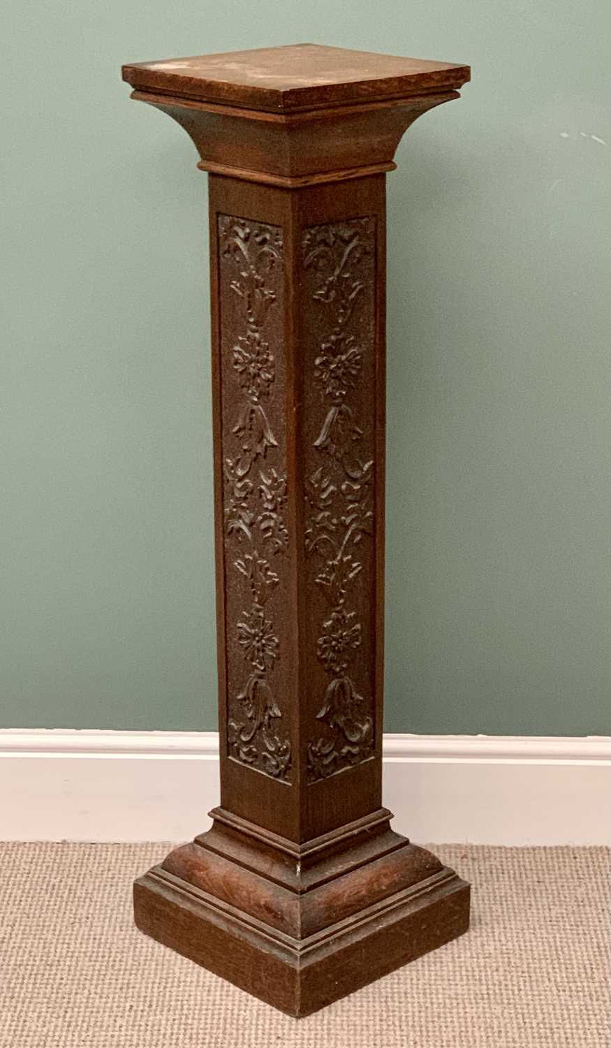 CARVED OAK TORCHERE STAND - 114cms H, 32cms W, 32cms D - Image 2 of 3