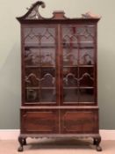 VICTORIAN MAHOGANY CHIPPENDALE STYLE DISPLAY CABINET - twin glazed doors above two cupboard doors,