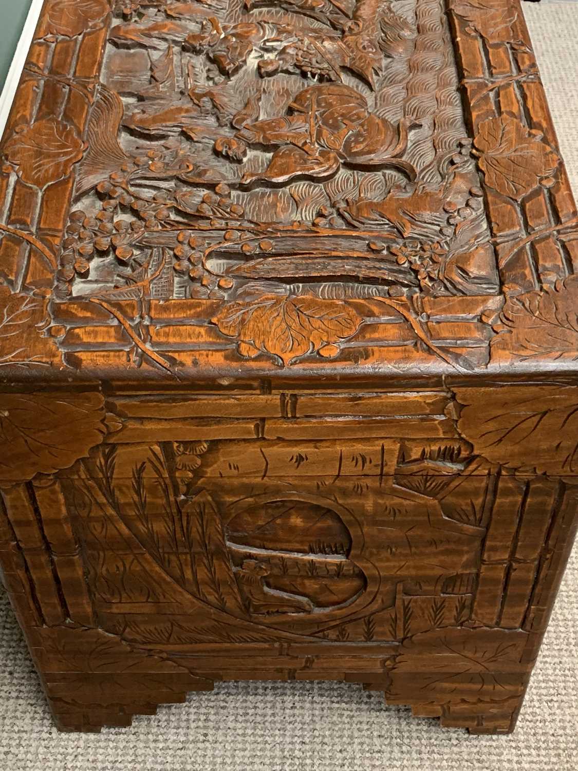 CARVED CHINESE CAMPHORWOOD CHEST - 59cms H, 101cms W, 51cms D - Image 4 of 5