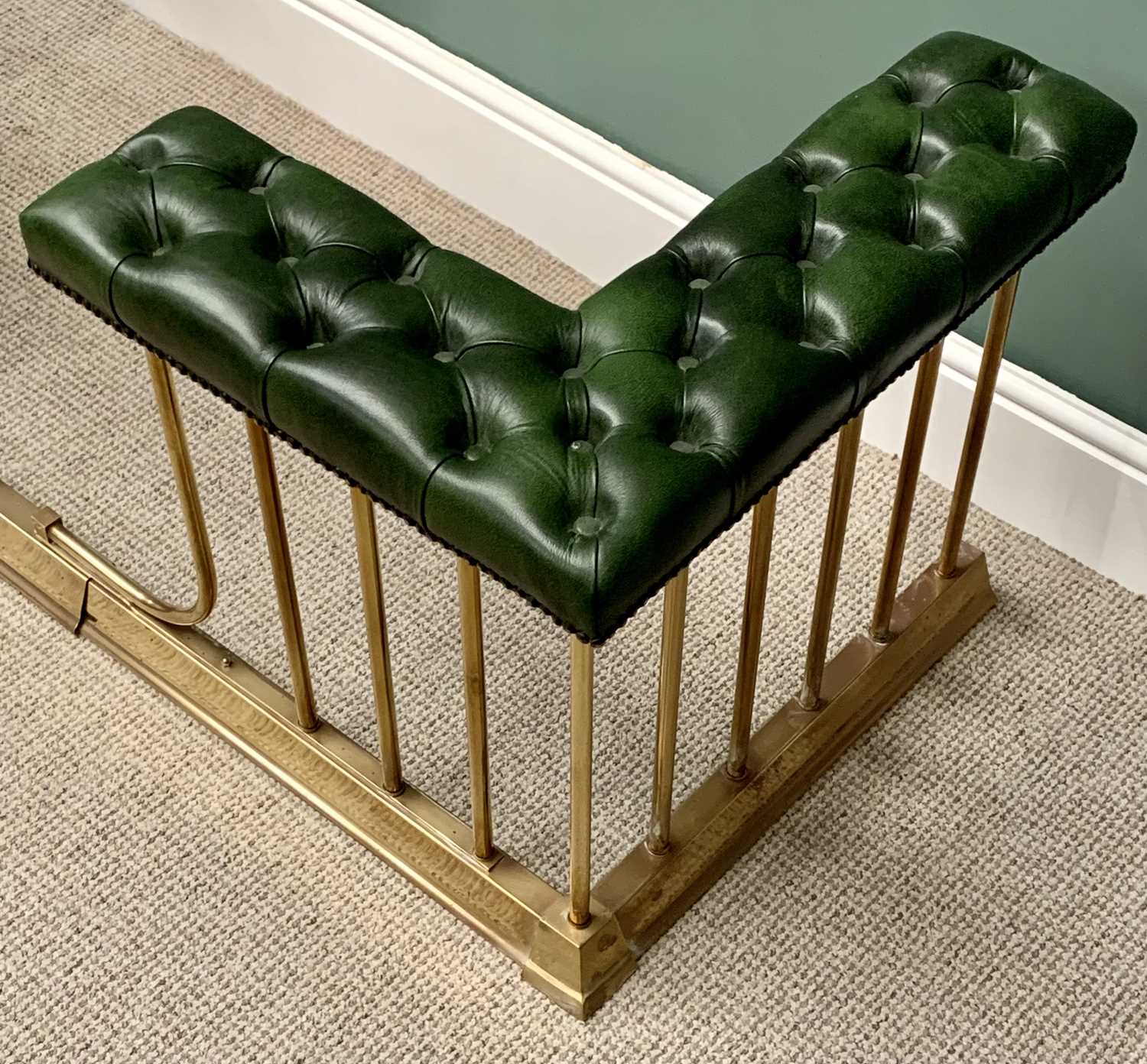 CLUB FENDER - reproduction brass adjustable with buttoned green leather type seat pads, 56cms H, - Image 3 of 3