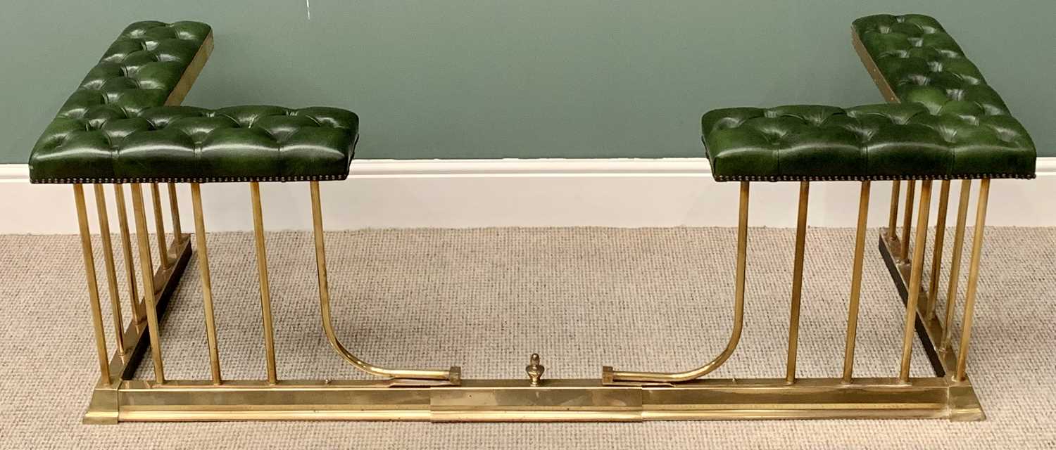 CLUB FENDER - reproduction brass adjustable with buttoned green leather type seat pads, 56cms H,