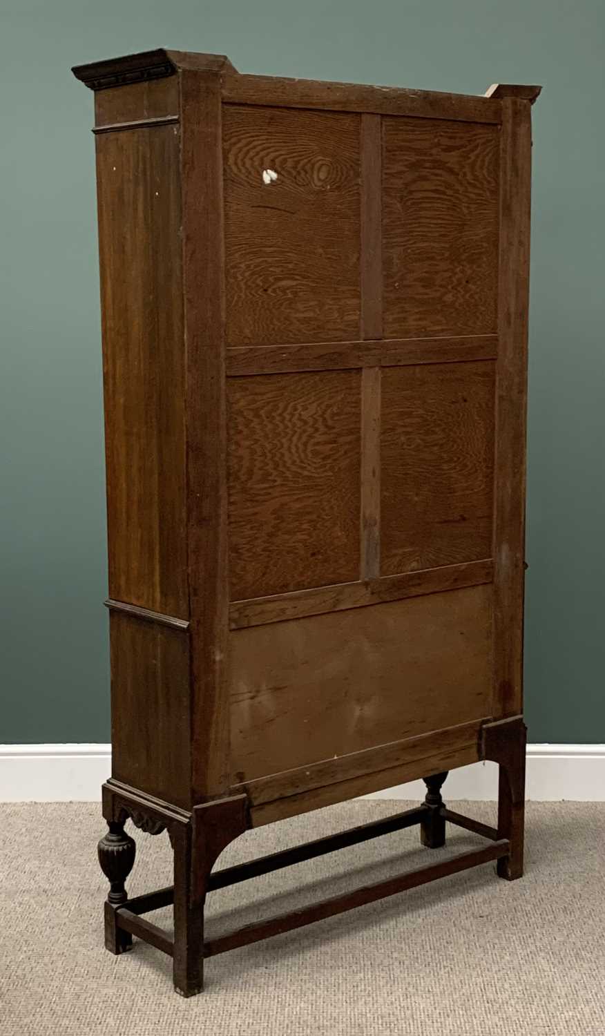 AN OAK EDWARDIAN BOOKCASE CUPBOARD - with carved detail, astragal type glazed twin doors, two - Image 4 of 4
