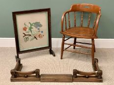 FURNITURE ASSORTMENT (3) - vintage office type chair, an oak fire fender and a tapestry firescreen