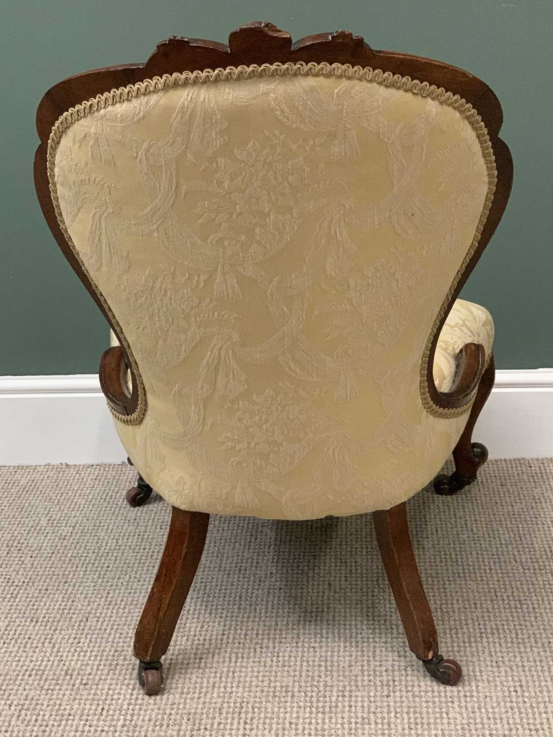 VICTORIAN CARVED WALNUT BUTTON UPHOLSTERED LADY'S SPOONBACK CHAIR - 84cms H, 61cms W, 50cms D - Image 3 of 3