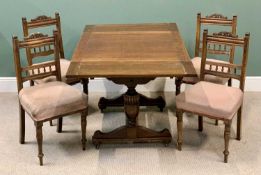 EDWARDIAN OAK DRAW LEAF DINING TABLE - on bulbous supports and stretcher, 77cms H, 153cms W (open),