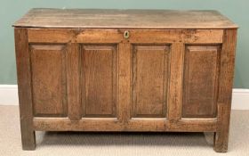 19TH CENTURY OAK COFFER - with four fielded panels to the front, 80cms H, 131cms W, 53cms D