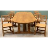 WORKSHOP OF ROBERT `MOUSEMAN` THOMPSON (KILBURN) SUBSTANTIAL ADZED OAK 9FT REFECTORY DINING TABLE