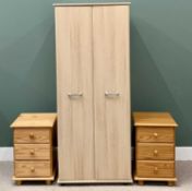 MODERN BEDROOM FURNITURE - to include light wood effect two door wardrobe, 190cms H, 79cms W,