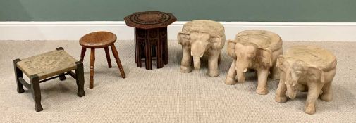 LIGHT WOOD ELEPHANT PEDESTALS (3) - 35cms H, 32cms W, 38cms D, an assortment of three stools