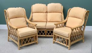 BAMBOO/CANE 3 PIECE CONSERVATORY SUITE - comprising two seater settee, 92cms H, 112cms W, 90cms D,