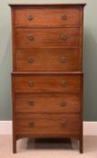 ANTIQUE MAHOGANY 'CHEST ON CHEST' - with crossbanding inlay detail, brass ring pull handles, 6