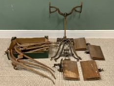 VINTAGE IRONWARE GOODS - to include horse hames, fire irons, book type stand, ETC