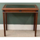 VICTORIAN MAHOGANY WRITING TABLE with inlay and applied blue stone detail and a tooled vinyl top, on