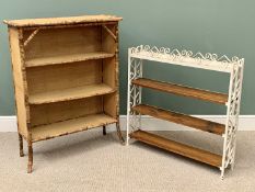 VINTAGE BAMBOO & CANE 3 OPEN SHELF BOOKCASE - 118cms H, 95cms W, 33cms D and a metal framed