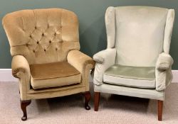 VINTAGE EASY CHAIRS (2) - a wing back, 97cms H, 76cms W, 80cms D and a button back (by Wade),