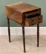 REGENCY MAHOGANY PEMBROKE TABLE - with two drawers on turned supports, 70cms H, 51cms W, 37cms D