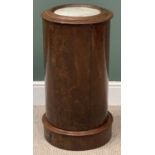 VICTORIAN MAHOGANY MARBLE TOPPED CYLINDRICAL POT CUPBOARD, 74cms H, 39cms diameter