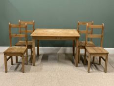 MODERN PINE FARMHOUSE TYPE TABLE & FOUR CHAIRS, 76cms H, 110cms W, 85cms (the table)