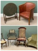 VINTAGE CHAIR ASSORTMENT (5) - to include a scalloped back easy chair, a cane backed rocker, two