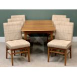 MID CENTURY TYPE TEAK EXTENDING DINING TABLE & 6 CHAIRS - labelled "Alfred Cox", 73cms H, 139/186cms