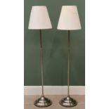 STANDARD LAMPS - a stylish modern chrome based pair, 154cms H with shades, E/T