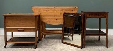 FURNITURE ASSORTMENT (4) - a modern pine gate leg table, 77cms H, 104cms diameter, a tea trolley,