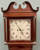 CIRCA 1830 OAK & MAHOGANY LONGCASE CLOCK having a 13ins square painted enamel dial with eight day