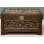 CHINESE CARVED CAMPHORWOOD CHEST, 58cms H, 103cms W, 52cms D