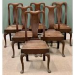 FARMHOUSE TYPE MAHOGANY DINING CHAIRS, set of six with splatbacks, 101cms H, 48cms W, 35cms D