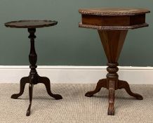 REPRODUCTION MAHOGANY OCTAGONAL TOP TRIPOD SEWING TABLE with baize lined compartmented interior,