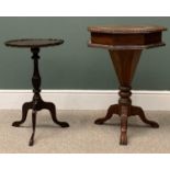 REPRODUCTION MAHOGANY OCTAGONAL TOP TRIPOD SEWING TABLE with baize lined compartmented interior,