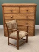 VICTORIAN MAHOGANY CHEST of two short over three long drawers with turned wooden knobs, 116cms H,