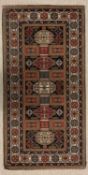 EASTERN RUG - multi border and pattern with central row of five diamonds, 183 x 93cms