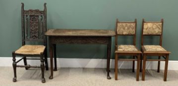ANTIQUE FURNITURE ASSORTMENT to include a carved oblong topped console type table, 71cms H, 106cms
