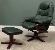 STRESSLESS TYPE SWIVEL & RECLINING ARMCHAIR in green leather effect, 104cms H, 81cms W, 48cms D