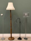 STANDARD LAMPS - oak example, chrome designer type with glass shade and two anglepoise E/T